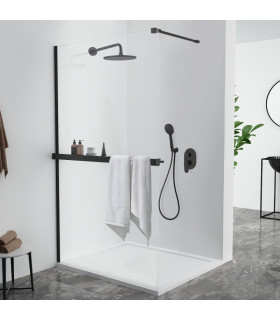 Resguardo de duche fixo com toalheiro e prateleira FRESH Preto