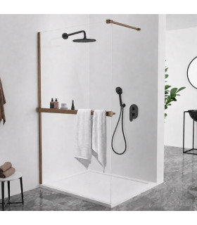 Resguardo de duche fixo com toalheiro e prateleira FRESH Bronze