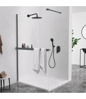 Resguardo de duche fixo com toalheiro e prateleira FRESH Black gun metal
