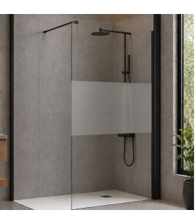 Resguardo de duche fixo com vidro decorado TEXAS Preto