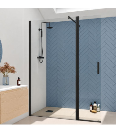 Painel fixo de duche com porta basculante OREGON Preto