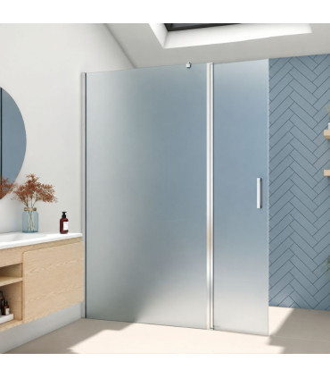 Painel fixo de duche com porta basculante e vidro fosco OREGON Prata