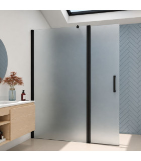 Painel fixo de duche com porta basculante e vidro fosco OREGON Preto