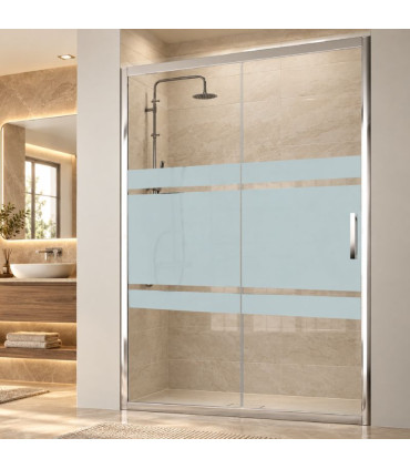 Resguardo de Duche painéi Fixo + porta Deslizante S300 Prata Brilho vidro Bali