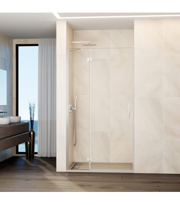 Resguardo de duche fixo + porta reclinável GLASS com fecho magnético à parede