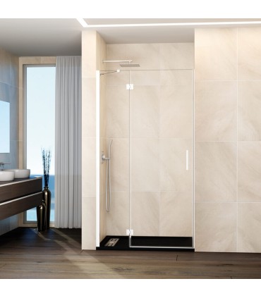 Resguardo de duche fixo + porta reclinável GLASS BRANCO com fecho magnético à parede