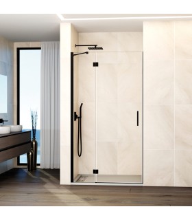 Resguardo de duche fixo + porta reclinável GLASS PRETO com fecho magnético à parede