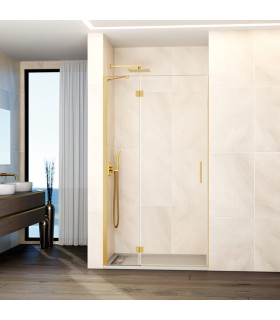 Resguardo de duche fixo + porta reclinável GLASS OURO com fecho magnético à parede