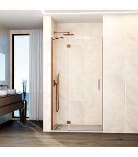 Resguardo de duche fixo + porta reclinável GLASS COBRE com fecho magnético à parede