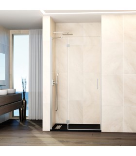 Resguardo de duche fixo + porta reclinável GLASS NICHEL com fecho magnético à parede
