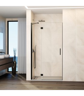Resguardo de duche fixo + porta reclinável GLASS TITÂNIO com fecho magnético à parede