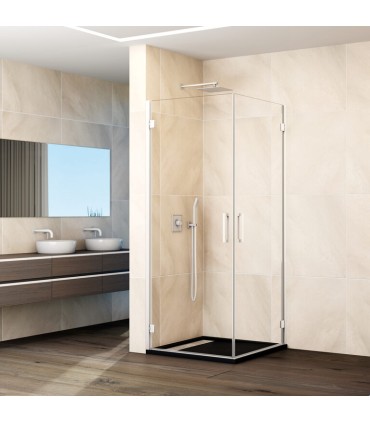 Resguardo de duche angular com 2 portas reclináveis no vértice GLASS BRANCO