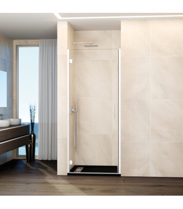 Resguardo de duche com 1 porta de abrir GLASS com dobradiça ao perfil e fecho ao perfil BRANCO