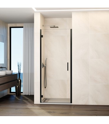 Resguardo de duche com 1 porta de abrir GLASS com dobradiça ao perfil e fecho ao perfil TITÂNIO