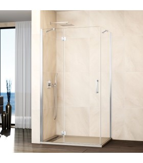 Resguardo de duche fixo + abrir com lateral fixo GLASS com fecho magnético à parede