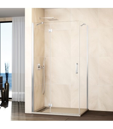 Resguardo de duche fixo + abrir com lateral fixo GLASS com fecho magnético à parede
