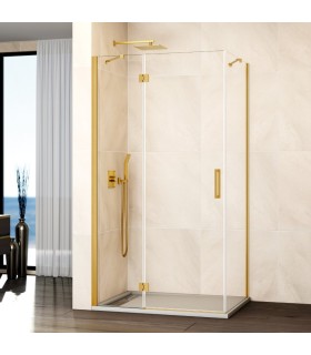 Resguardo de duche fixo + abrir com lateral fixo GLASS com fecho magnético à parede OURO