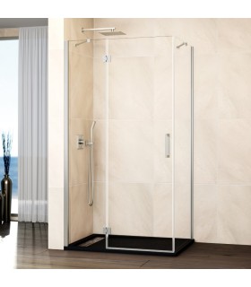 Resguardo de duche fixo + abrir com lateral fixo GLASS com fecho magnético à parede NIQUEL