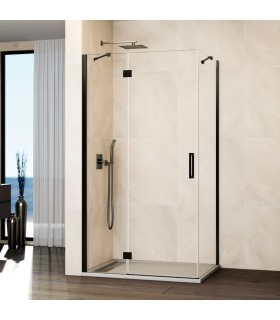 Resguardo de duche fixo + abrir com lateral fixo GLASS com fecho magnético à parede TITÂNIO