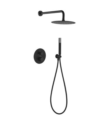 Conjunto de duche embutido termostático LINE Preto Fosco