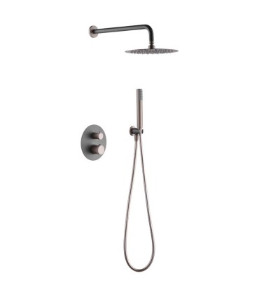 Conjunto de duche embutido termostático LINE Cinza Fosco/Champagne