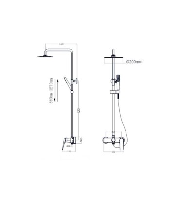 Conjunto de duche monocomando DELOS em ouro escovado