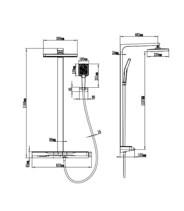 Conjunto de duche com prateleira em vidro temperado preto mate ALIDA
