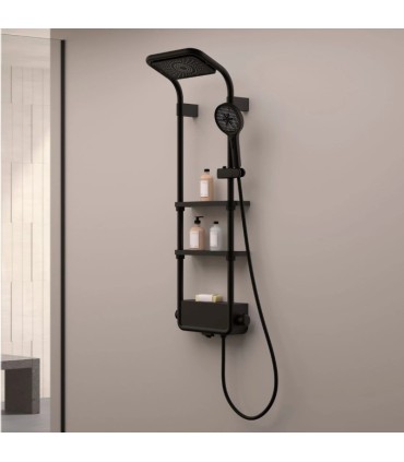 Coluna de banho e duche com prateleiras preto KAIA