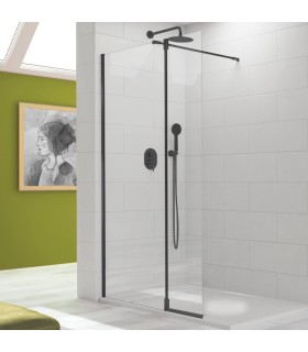 Resguardo de duche com painel fixo + porta de abrir TUTTI Preto Fosco
