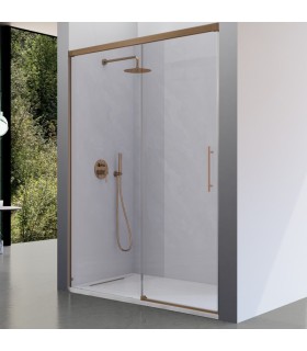 Resguardo de duche frontal fixo + deslizante URBAN Bronze Escovado