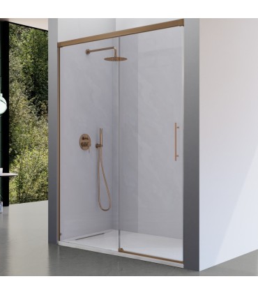 Resguardo de duche frontal fixo + deslizante URBAN Bronze Escovado