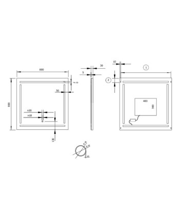Espelho quadrado com luz frontal VIENA