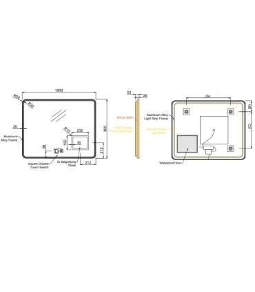 Espelho com aumento e luz LED com moldura modelo DUOMO