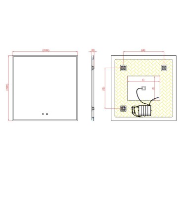 Espelho de casa de banho quadrado com iluminação LED BOSTON