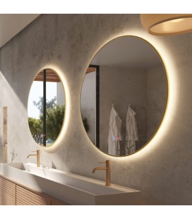 Espelho de casa de banho redondo com iluminação traseira e moldura FUN