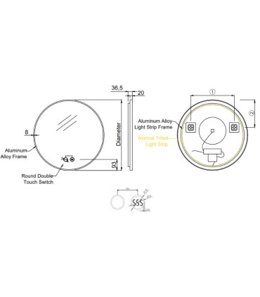 Espelho de casa de banho redondo com iluminação traseira FUN