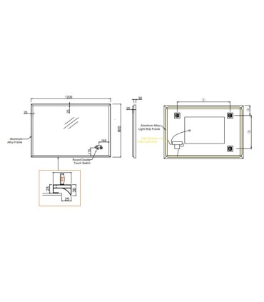 Espelho de casa de banho retroiluminado com moldura em aço inoxidável CALIFORNIA