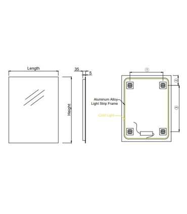 Espelho quadrado retroiluminado SUECIA