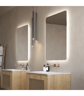 Espelho quadrado retroiluminado com bordos arredondados DINAMARCA