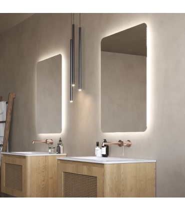 Espelho quadrado retroiluminado com bordos arredondados DINAMARCA