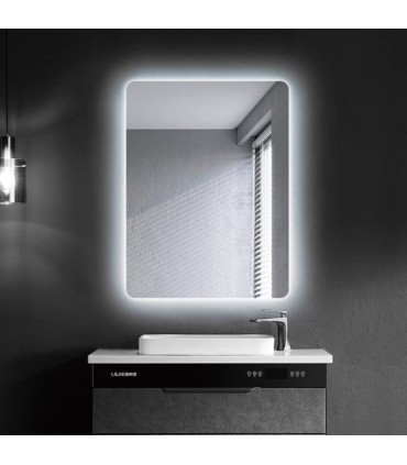 Espelho quadrado retroiluminado com bordos arredondados DINAMARCA