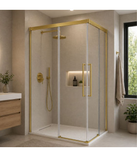 Resguardo Angular de duche com 2 painéis fixos + 2 portas de correr PAVÍA Ouro Escovado