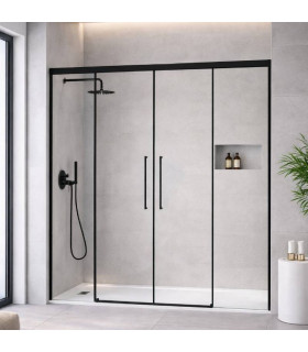 Resguardo de duche com 2 painéis fixos + 2 portas de correr PAVÍA Preto Fosco