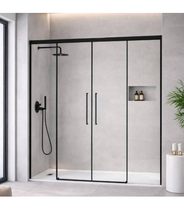 Resguardo de duche com 2 painéis fixos + 2 portas de correr PAVÍA Preto Fosco