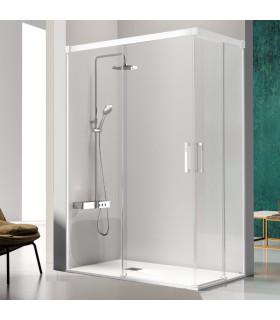 Resguardo Angular de duche 2 painéis Fixos + 2 portas Deslizantes GLASÉ Branco
