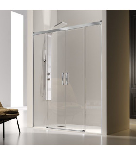 Resguardo de duche 2 painéis Fixos + 2 portas Deslizantes GLASÉ Prata Brilho