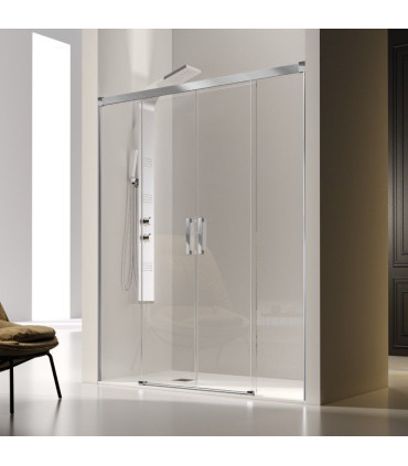 Resguardo de duche 2 painéis Fixos + 2 portas Deslizantes GLASÉ Prata Brilho