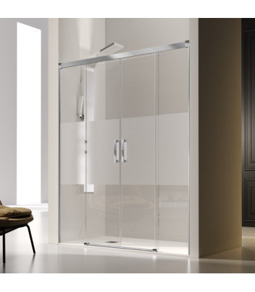 Resguardo de duche 2 painéis Fixos + 2 portas Deslizantes GLASÉ Prata Brilho