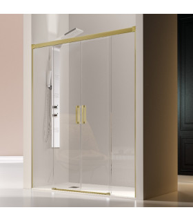 Resguardo de Duche 2 painéis Fixos + 2 portas Deslizantes GLASÉ Ouro Escovado