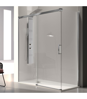 Resguardo de Duche painéi Fixo + porta Deslizante GLASÉ Prata Brilho